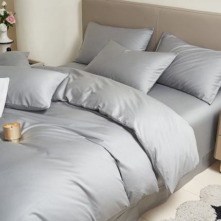 闲鱼家纺 2025新款亲肤舒适60S黑标A类全棉纯色四件套单被套单床笠-风格一 星辰灰