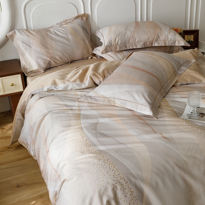 91家纺网 家纺一手货源 找家纺 金奇达2025新款【休闲午后】-轻氧水光莱赛尔四件套（标准号全网控价（折后券后）不低于258） 流金岁月