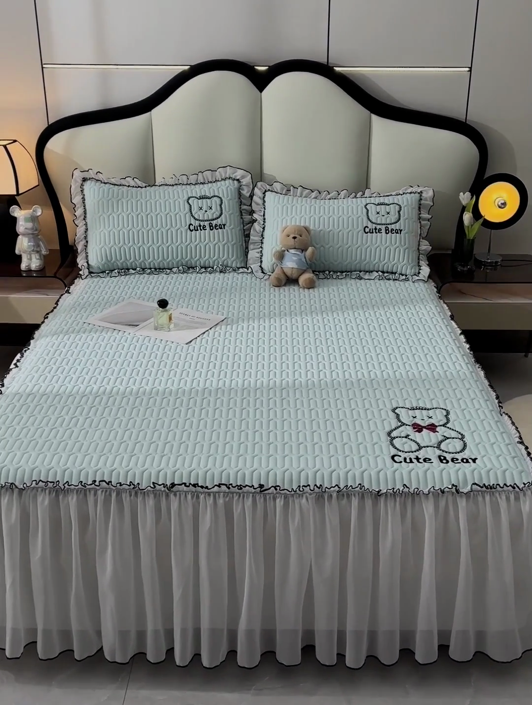 91家纺网 家纺一手货源 找家纺 炫拼家纺 2025新款coco熊床裙款乳胶凉席 coco熊-冰雪蓝