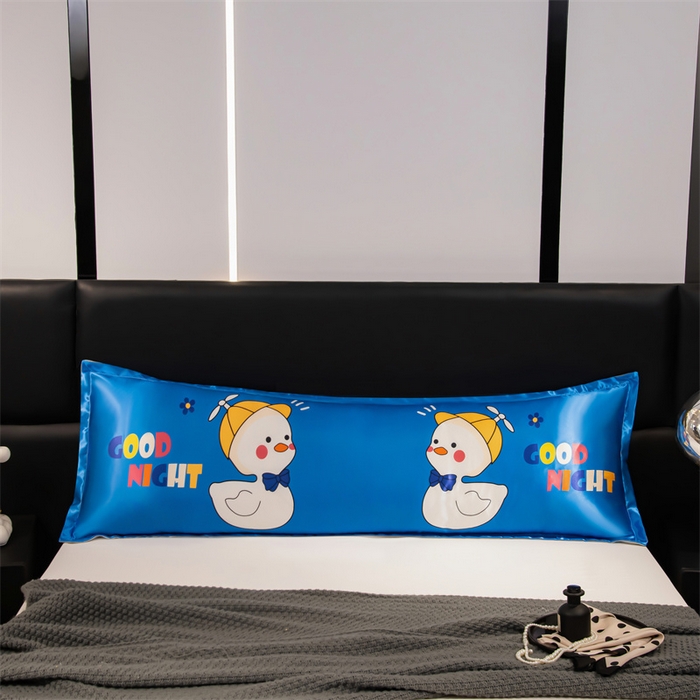 91家纺网 家纺一手货源 找家纺 梦舒羽 2025新款可水洗冰丝双人枕套凉爽情侣枕头套枕芯套 萌小鸭