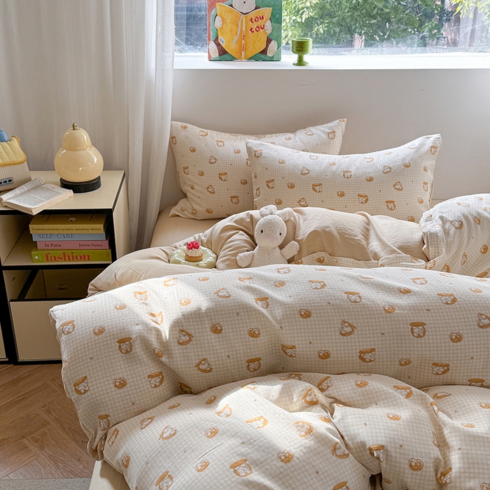 91家纺网 家纺一手货源 找家纺 （总）2025新款全棉有氧双层纱四件套-卡通系列