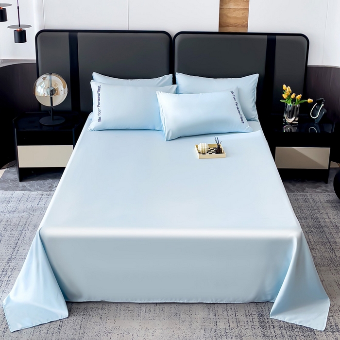 91家纺网 家纺一手货源 找家纺 纽缦家纺 2025新款纯色提花冰丝系列床单单件-单床单 复古蓝