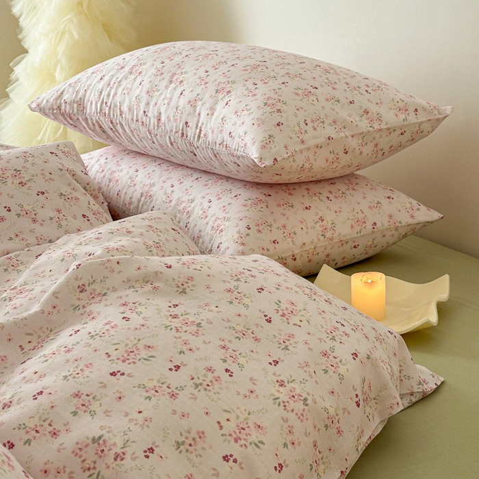 91家纺网 家纺一手货源 找家纺 塞纳 2026新款.全棉有氧双层纱四件套-场景二-拾秋-米粉