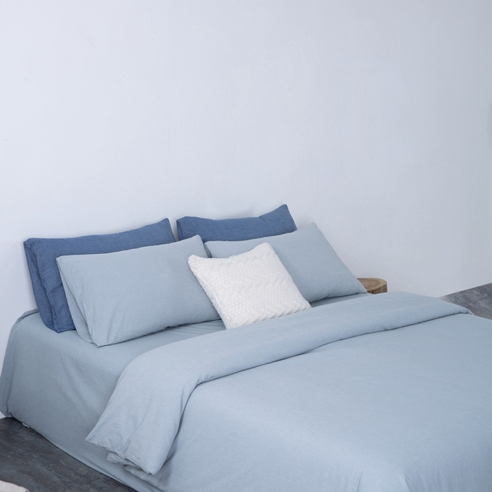 91家纺网 家纺一手货源 找家纺 玖弘家居 2025新款水洗棉单被套 浅蓝