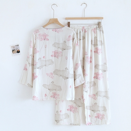 洛兰沙家居馆【只代发】【只代发】 2025新款国风竹纤维鸟语花香春夏女睡衣大码长袖长裤自带凉感休闲套装 ls1310