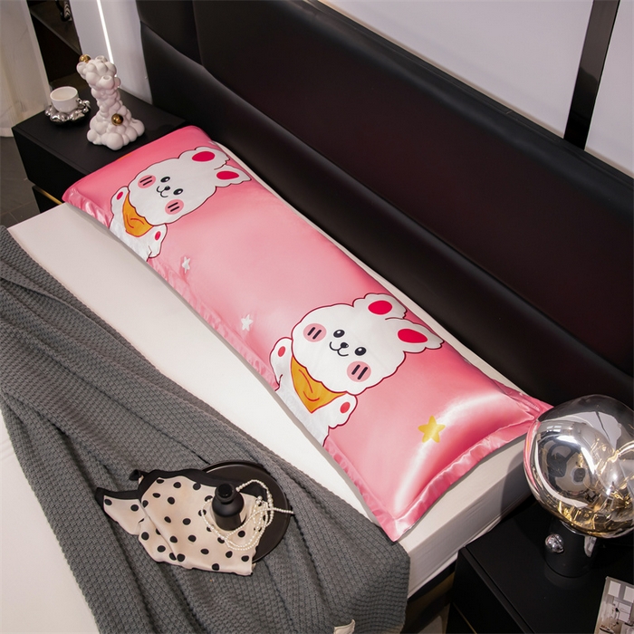 91家纺网 家纺一手货源 找家纺 梦舒羽 2025新款可水洗冰丝双人枕套凉爽情侣枕头套枕芯套 乖萌兔