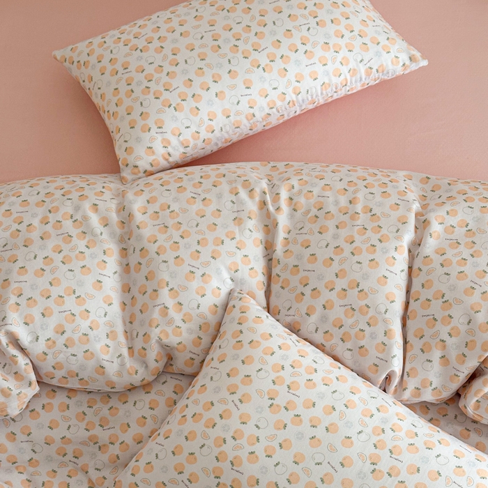 91家纺网 家纺一手货源 找家纺 塞纳 2026新款.全棉有氧双层纱四件套-场景二-大橘大利-桔