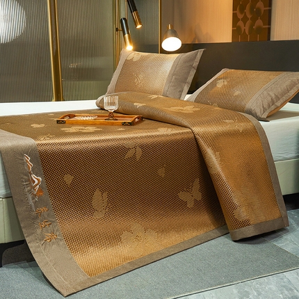 青雅席业 2025新款3D复合提花清凉冰藤席-花语系列 花语-咖