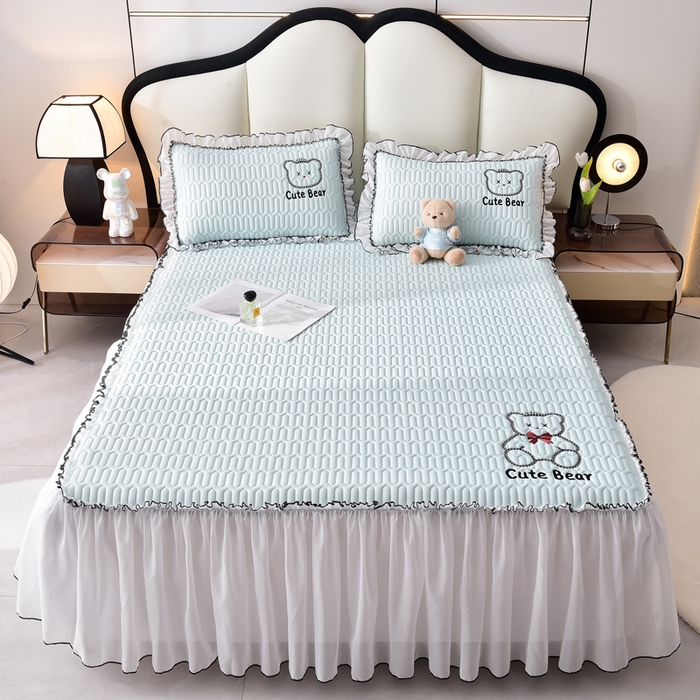 91家纺网 家纺一手货源 找家纺 炫拼家纺 2025新款coco熊床裙款乳胶凉席 coco熊-冰雪蓝