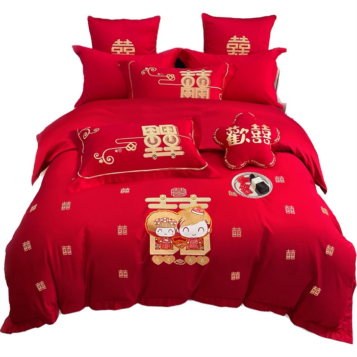 91家纺网 家纺一手货源 找家纺 甜咪咪婚庆 2025新款纯棉全棉面料刺绣结婚 婚庆 四件套 多件套  小红书推荐热款 喜多多