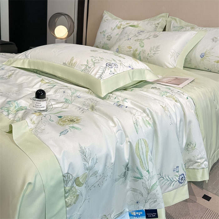 91家纺网 家纺一手货源 找家纺 笙意家纺 2025新款水洗冰丝数码印花拼角宽边夏被 奈雪之春