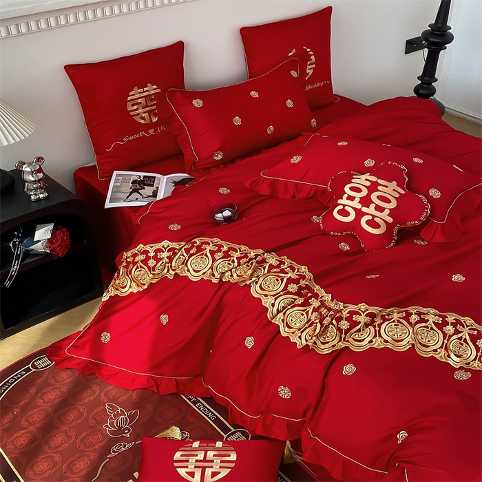 91家纺网 家纺一手货源 找家纺 甜咪咪婚庆 2025新款纯棉全棉面料刺绣结婚 婚庆 四件套 多件套  小红书推荐热款 爱的港湾