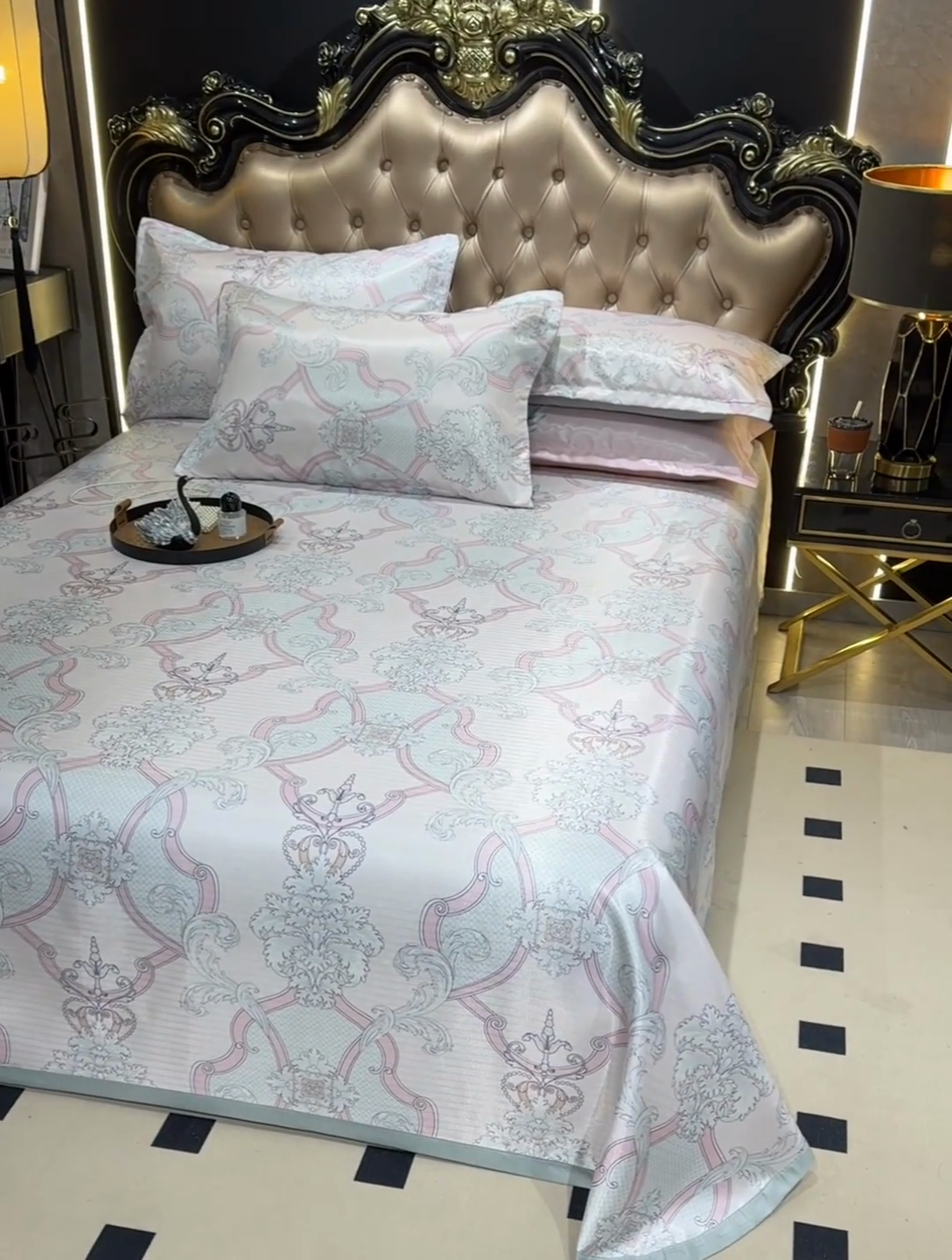 91家纺网 家纺一手货源 找家纺 肖恩毯业 2025新款印花斜纹冰丝席三件套 月落星沉