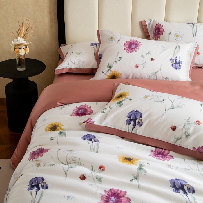 91家纺网 家纺一手货源 找家纺 金奇达2025新款【曼妙庄园】-轻氧水光天丝棉四件套（标准号全网控价（折后券后）不低于268） 知夏粉