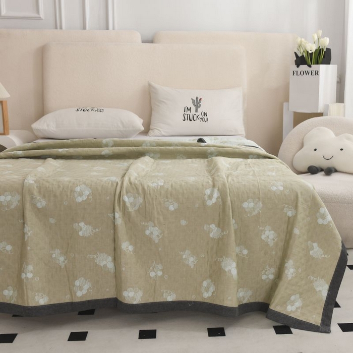 91家纺网 家纺一手货源 找家纺 九沐良品 2025新款A类全棉三层纱多功能毛巾被盖毯床单夏被 葡萄浅米