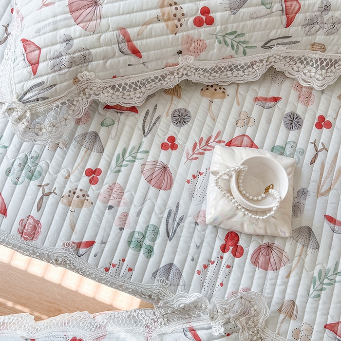 91家纺网 家纺一手货源 找家纺 麒豆豆 2025新款天丝印花床笠 蘑菇森林