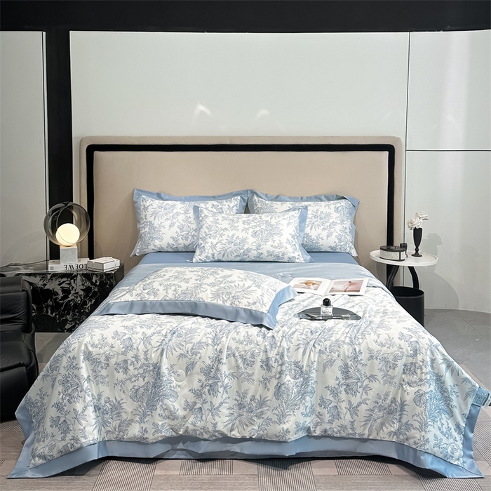 91家纺网 家纺一手货源 找家纺 笙意家纺 2025新款水洗冰丝数码印花拼角宽边夏被 初语