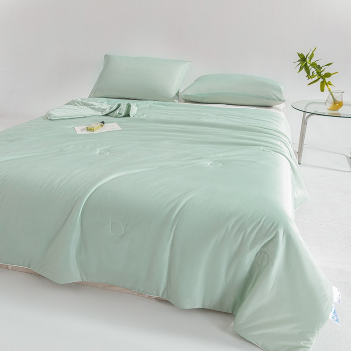 91家纺网 家纺一手货源 找家纺 圣尔雅家纺 2025新款A类云母凉感丝夏被空调被夏凉被子被芯 香草绿