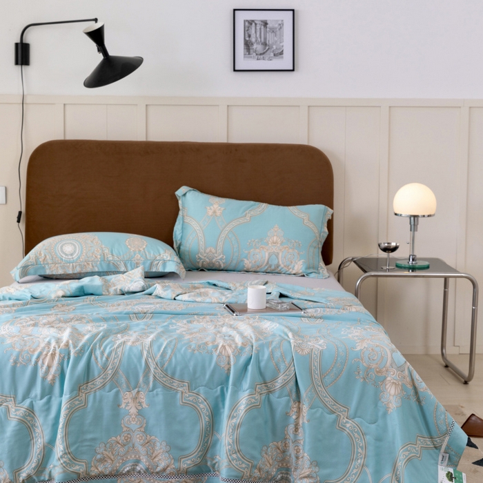 91家纺网 家纺一手货源 找家纺 棉生活家纺 2025新款春夏莫代尔天丝夏被 斯卡纳绿