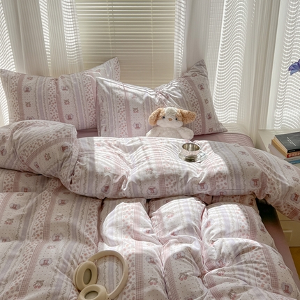 91家纺网 家纺一手货源 找家纺 悦织湾家纺 2025新款A类有氧针织棉印花四件套印花轻奢时尚学生宿舍单双人床上用品四件套 A类有氧针织棉枕边童话