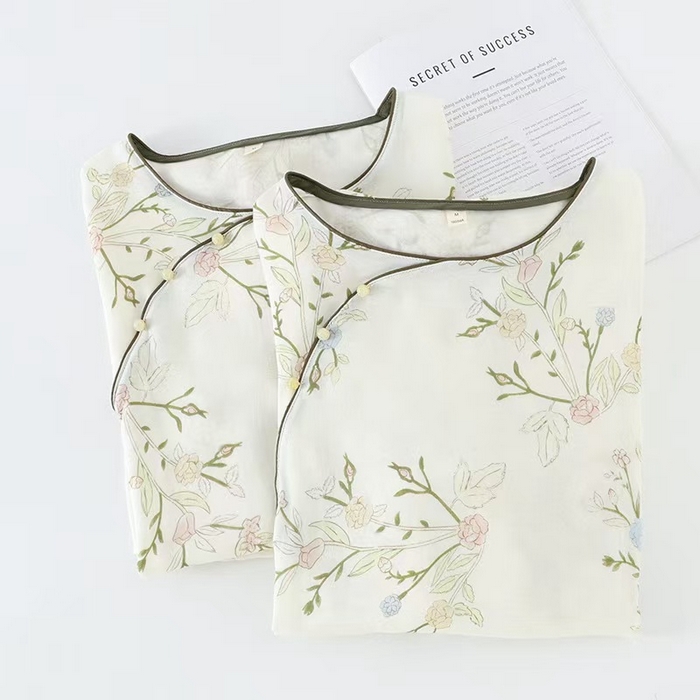 91家纺网 家纺一手货源 找家纺 洛兰沙家居馆【只代发】【只代发】 2025新款国风竹纤维鸟语花香春夏女睡衣大码长袖长裤自带凉感休闲套装 ls1314