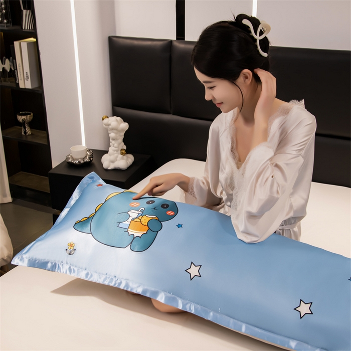 91家纺网 家纺一手货源 找家纺 梦舒羽 2025新款可水洗冰丝双人枕套凉爽情侣枕头套枕芯套 贪吃龙