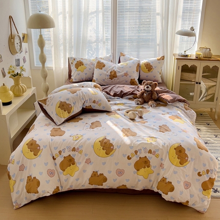 91家纺网 家纺一手货源 找家纺 悦织湾家纺2025新款高克重卡通水洗棉印花四件套学生宿舍单双人床上用品三四件套 卡通-欢乐梦境