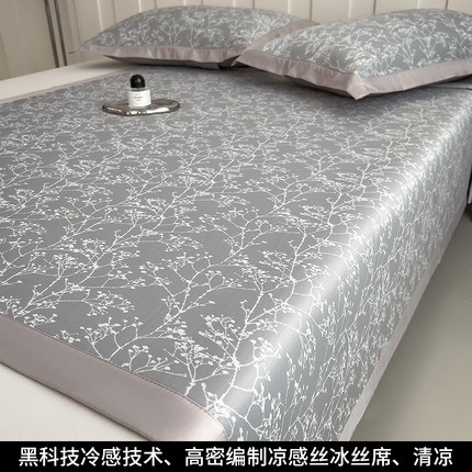 孩子王家纺 2025新款轻柔丝凉席冰丝席-一叶枝枝系列 床席款-一叶枝枝-高级灰