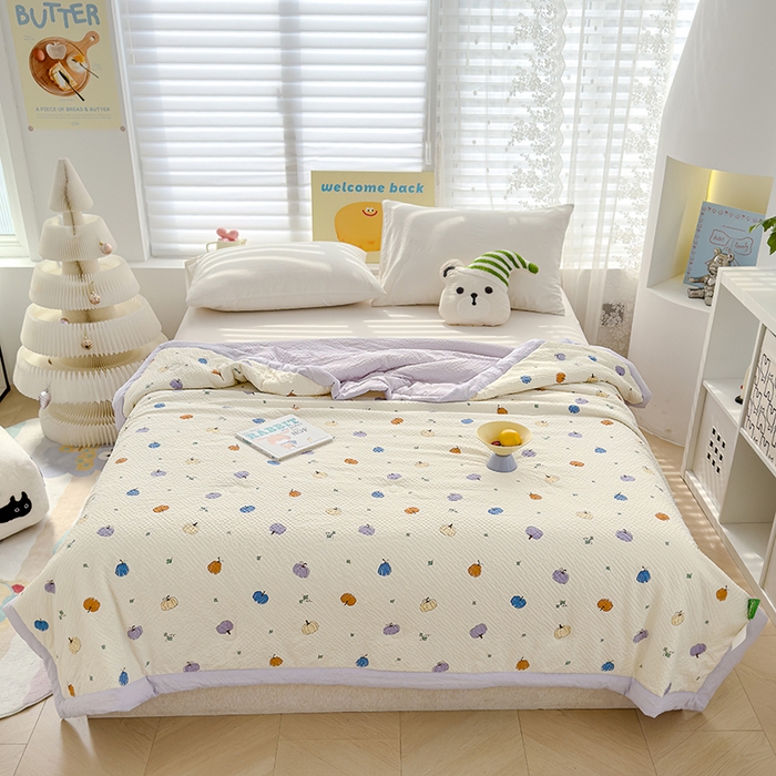 91家纺网 家纺一手货源 找家纺 2025新款A类印花泡泡纱大豆夏凉被被子被芯 七彩南瓜