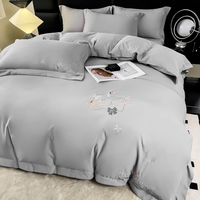 91家纺网 家纺一手货源 找家纺 （总）曲之慕 2025新品四季款高端刺绣四件套简约可水洗轻奢纯色刺绣四件套--梦飞令