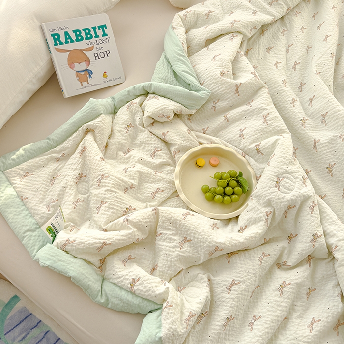 91家纺网 家纺一手货源 找家纺 2025新款A类印花泡泡纱大豆夏凉被被子被芯 蝴蝶结