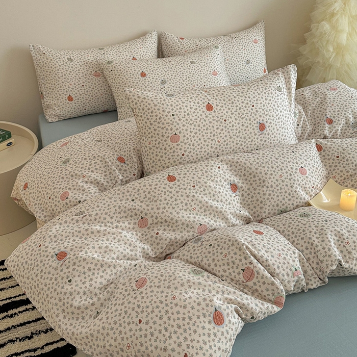 91家纺网 家纺一手货源 找家纺 塞纳 2026新款.全棉有氧双层纱四件套-场景二-南瓜派对-黄