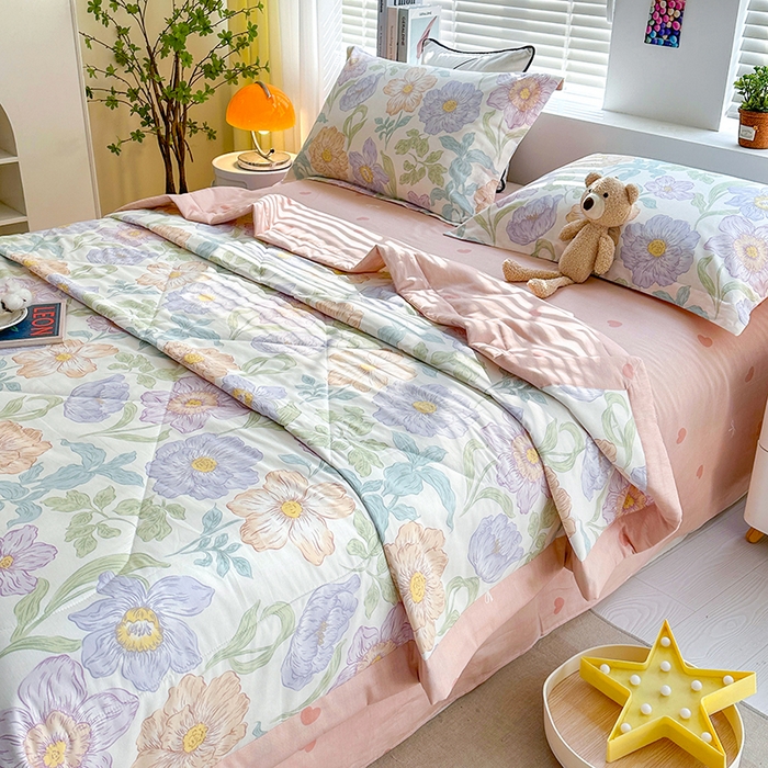 91家纺网 家纺一手货源 找家纺 欧夏家纺 2025新款里外全棉印花夏被100%新疆棉花 向日葵