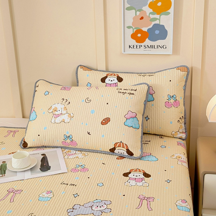 91家纺网 家纺一手货源 找家纺 情煊家纺 2025新款双面全棉夹棉枕套 好奇狗