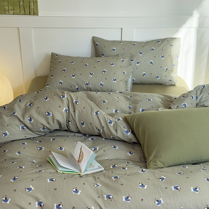 91家纺网 家纺一手货源 找家纺 2025新品全棉A类双层纱卡通风系列四件套 奶酪狗