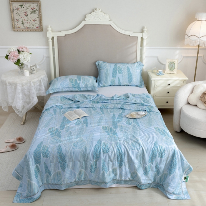 91家纺网 家纺一手货源 找家纺 棉生活家纺 2025新款春夏莫代尔天丝夏被 叶语绿