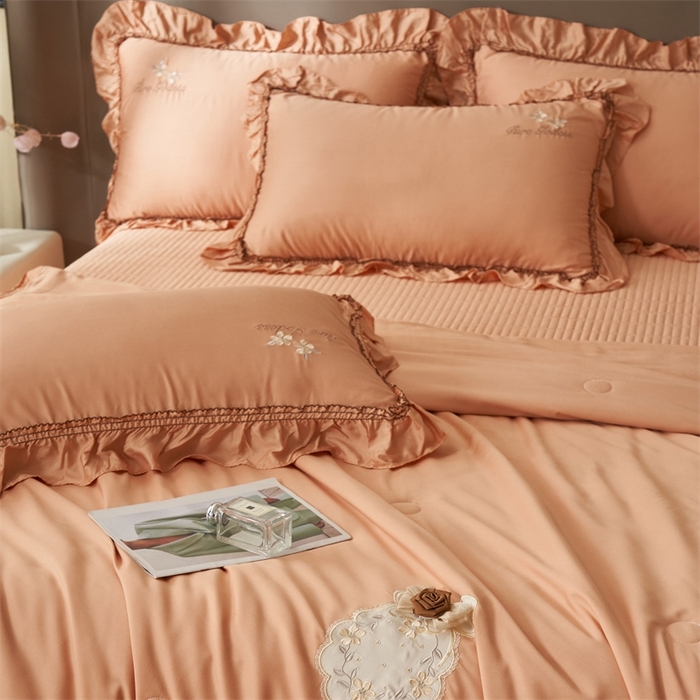 91家纺网 家纺一手货源 找家纺 恒爱家纺  2025新款莫代尔柔情似水多功能夏被床盖四件套			 			 爱玛橙