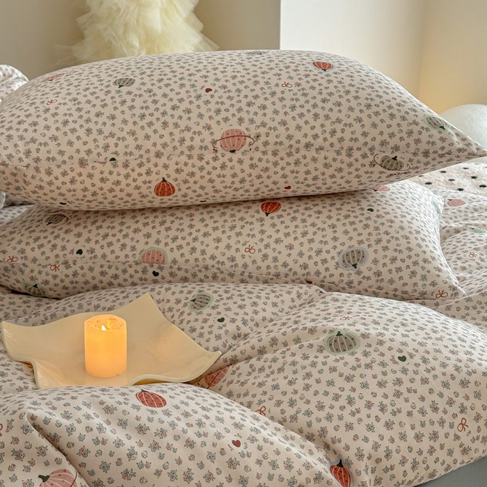 91家纺网 家纺一手货源 找家纺 塞纳 2026新款.全棉有氧双层纱四件套-场景二-南瓜派对-黄