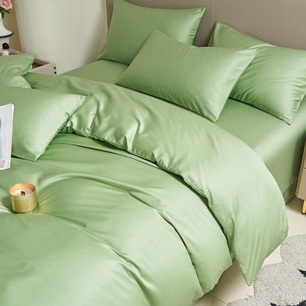 闲鱼家纺 2025新款亲肤舒适60S黑标A类全棉纯色四件套单被套单床笠-风格一 翠微绿