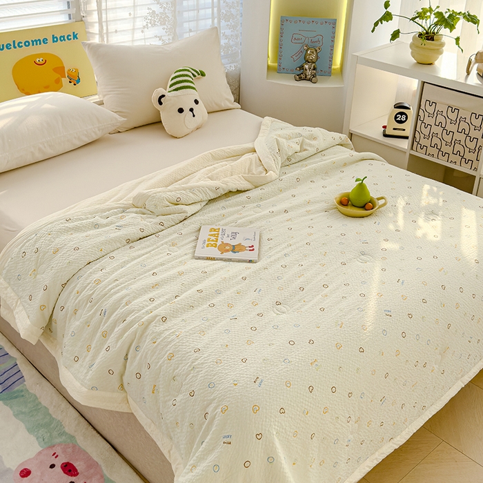 91家纺网 家纺一手货源 找家纺 2025新款A类印花泡泡纱大豆夏凉被被子被芯 爱心