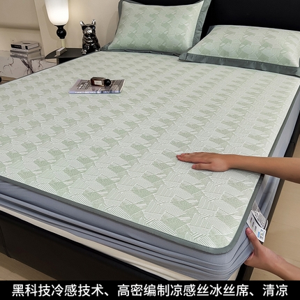 91家纺网 家纺一手货源 找家纺 孩子王家纺 2025新款轻柔丝凉席冰丝席-银羽流光系列 床笠款-玉翡森