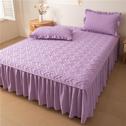 屹成家纺 2025新款水洗泡泡棉床裙 雪青