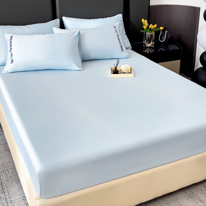 91家纺网 家纺一手货源 找家纺 纽缦家纺 2025新款纯色提花冰丝系列床笠单件-单床笠 复古蓝