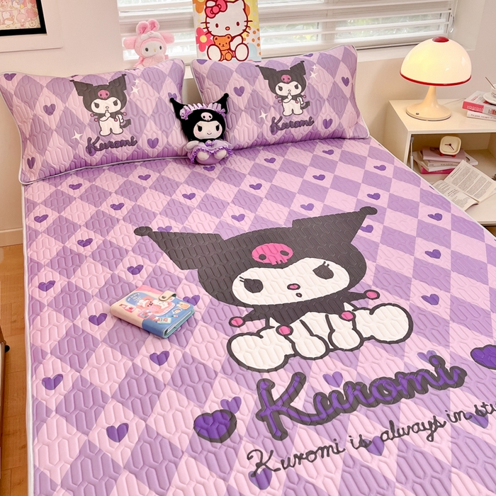 91家纺网 家纺一手货源 找家纺 金爱家 2025新款正版三丽鸥凉感乳胶凉席 桃心库洛米