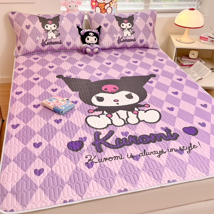 91家纺网 家纺一手货源 找家纺 金爱家 2025新款正版三丽鸥凉感乳胶凉席 桃心库洛米