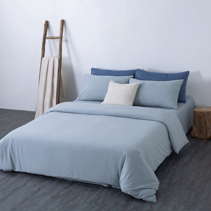 91家纺网 家纺一手货源 找家纺 玖弘家居 2025新款水洗棉单被套 浅蓝