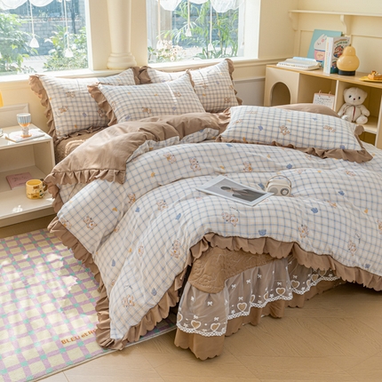 91家纺网 家纺一手货源 找家纺 （总）珍爱家纺 2025直播热款A类针织双层纱床盖四件套ab版纯色床盖