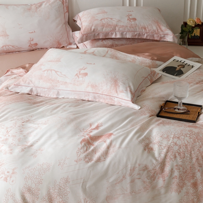 91家纺网 家纺一手货源 找家纺 金奇达2025新款【休闲午后】-轻氧水光莱赛尔四件套（标准号全网控价（折后券后）不低于258） 路易莎-粉