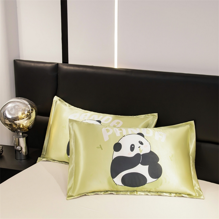 91家纺网 家纺一手货源 找家纺 梦舒羽 2025新款可水洗冰丝卡通枕套宿舍48x74cm单人凉爽枕头套 快乐熊猫