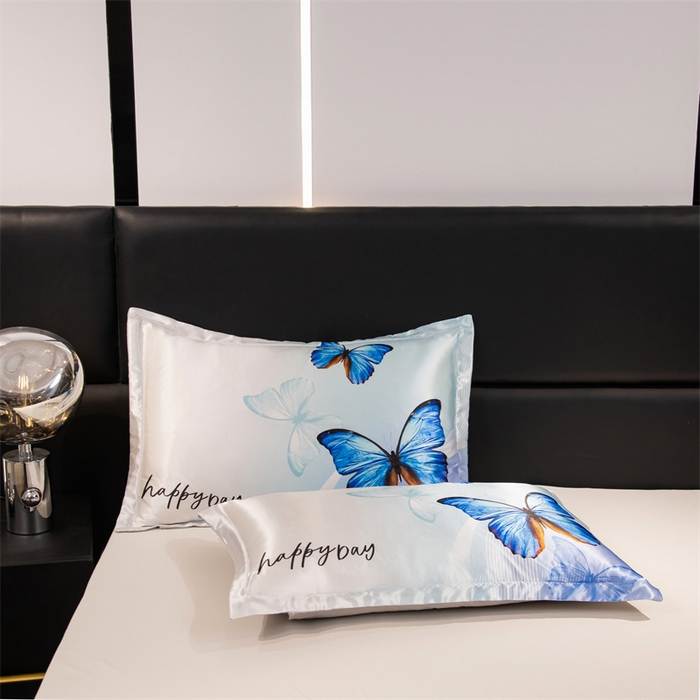 91家纺网 家纺一手货源 找家纺 梦舒羽 2025新款可水洗冰丝卡通枕套宿舍48x74cm单人凉爽枕头套 蝴蝶梦
